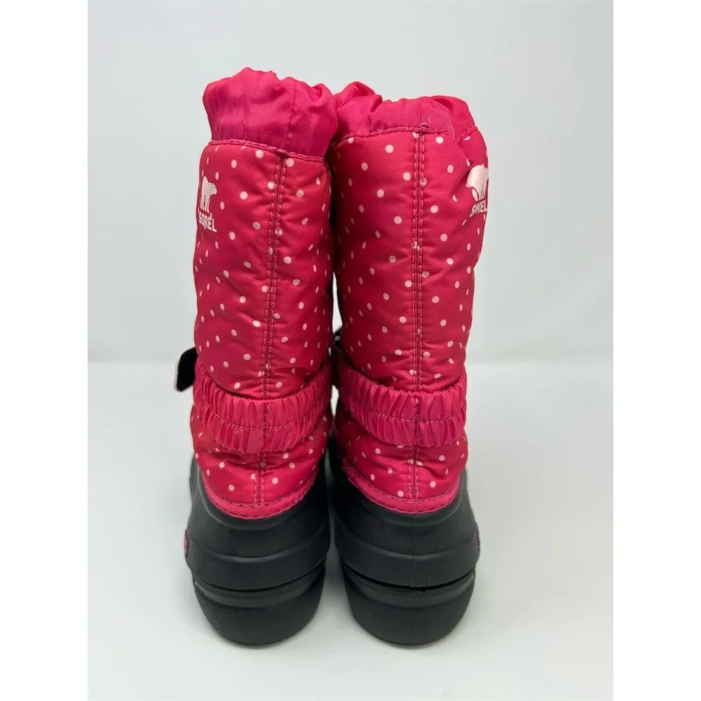 SOREL Flurry Print Snow Boots Girls Pink Polka Dot Waterproof Winter Duck Size 5
